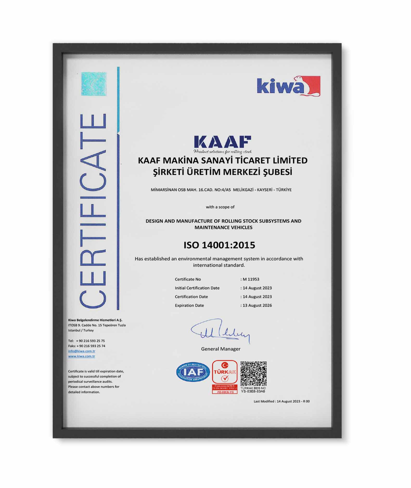 ISO14001:2015 certificate